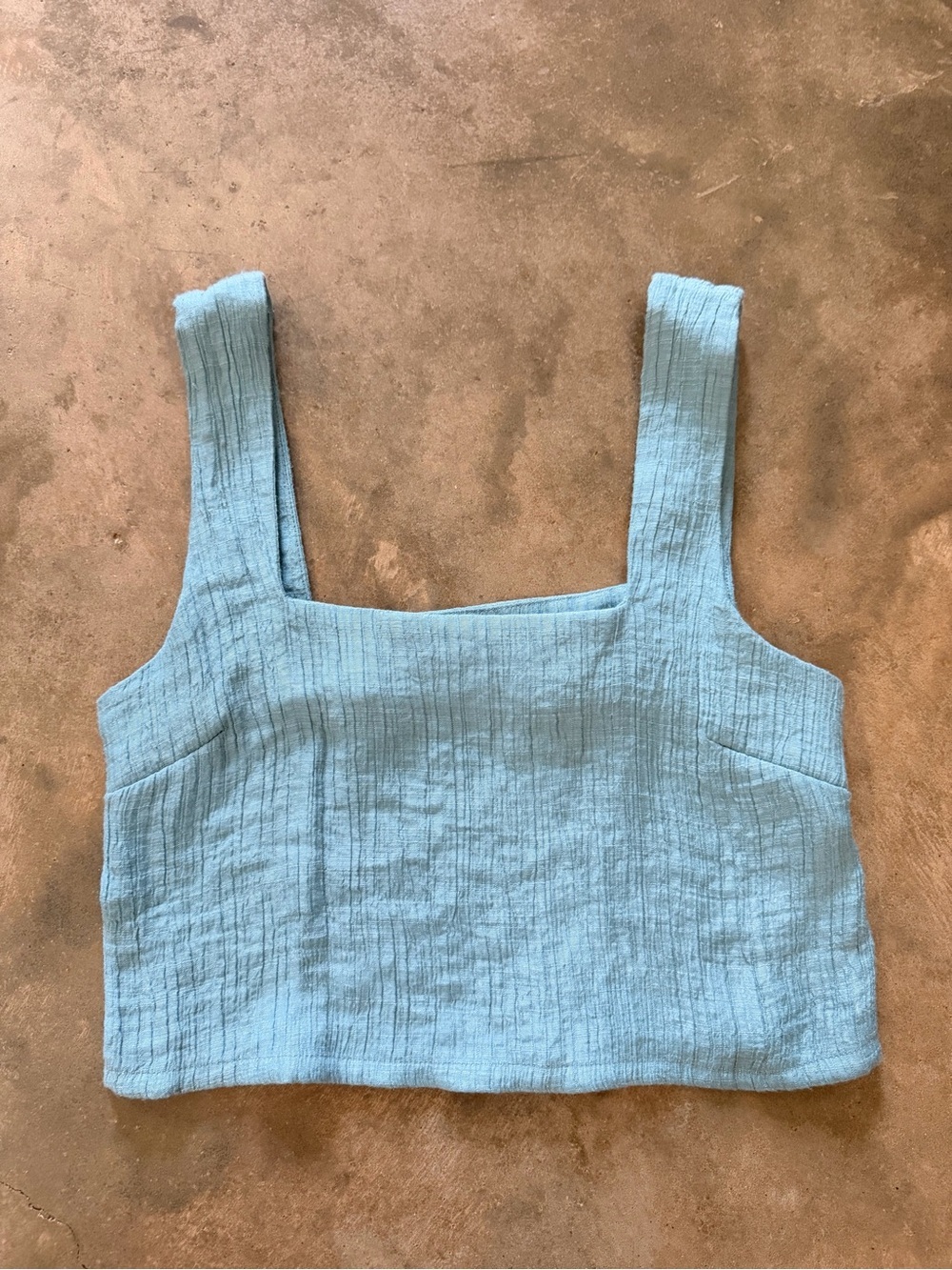 Blu Pepper Blue Textured Square Neck Crop Tank Top Small Boho